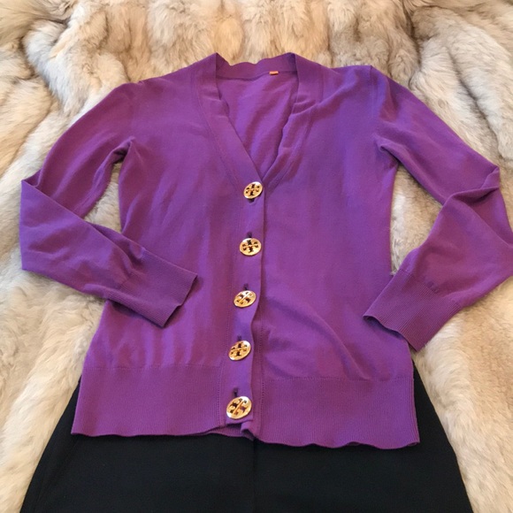 Tory Burch Sweaters - Tory Burch V Neck 5 Button Purple Cardigan Sz XS
